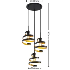 Lindby Pendellamper|Pendellamper > Colten hængelampe, Ø 50 cm, 3 lyskilder, sort, guld