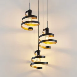 Lindby Pendellamper|Pendellamper > Colten hængelampe, Ø 50 cm, 3 lyskilder, sort, guld