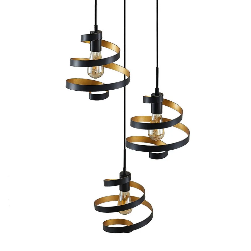 Lindby Pendellamper|Pendellamper > Colten hængelampe, Ø 50 cm, 3 lyskilder, sort, guld