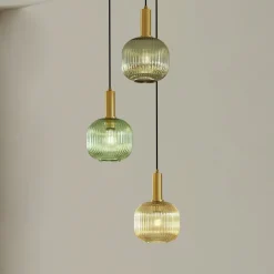 Lindby Pendellamper|Pendellamper > Doroteo hængelampe, 3 lyskilder, grøn/amber/grå, glas