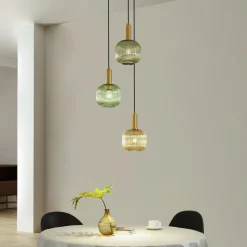Lindby Pendellamper|Pendellamper > Doroteo hængelampe, 3 lyskilder, grøn/amber/grå, glas