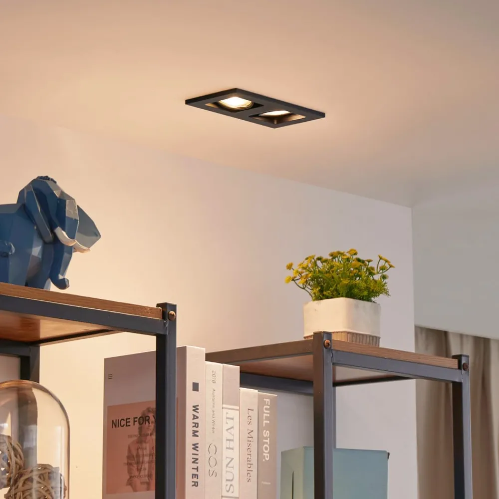 Lindby Indbygningsspots > downlight Thorid, sort, 19 x 10 cm, 2 lyskilder, GU10