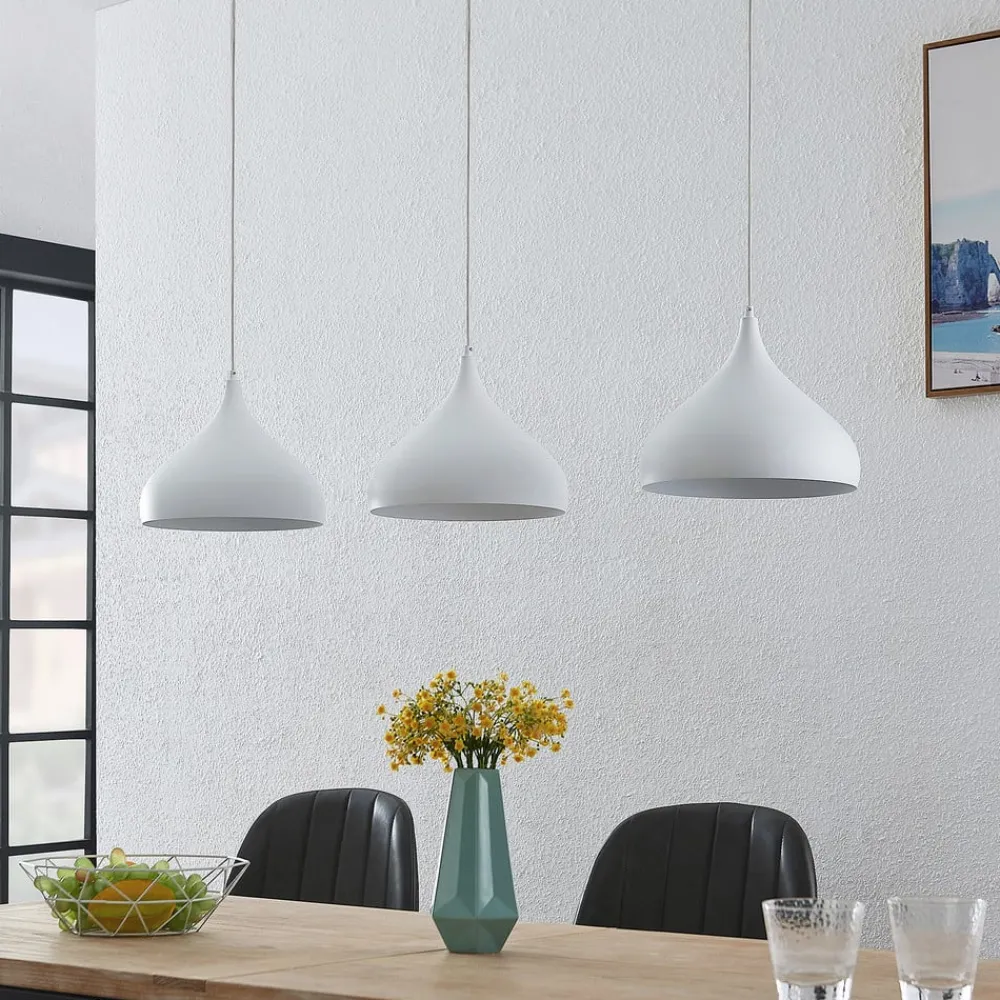 Pendellamper|Pendellamper ^ Lindby Elamira pendellampe, hvid, metal, 133 cm, 3 lyskilder.
