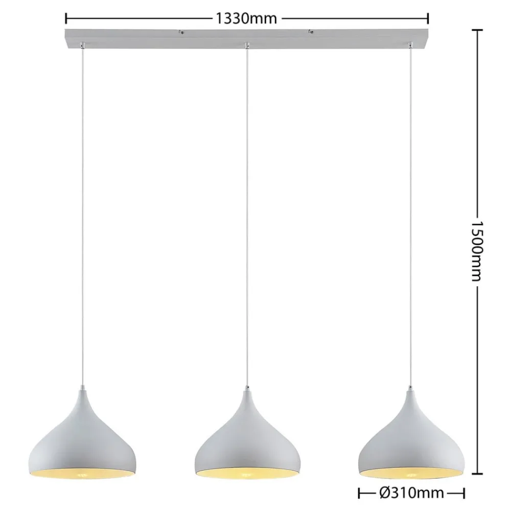 Pendellamper|Pendellamper ^ Lindby Elamira pendellampe, hvid, metal, 133 cm, 3 lyskilder.