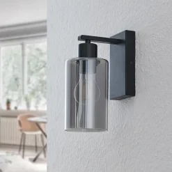 Lindby Væglamper|Væglamper > Emavi væglampe, sort/røggrå, glas, E27