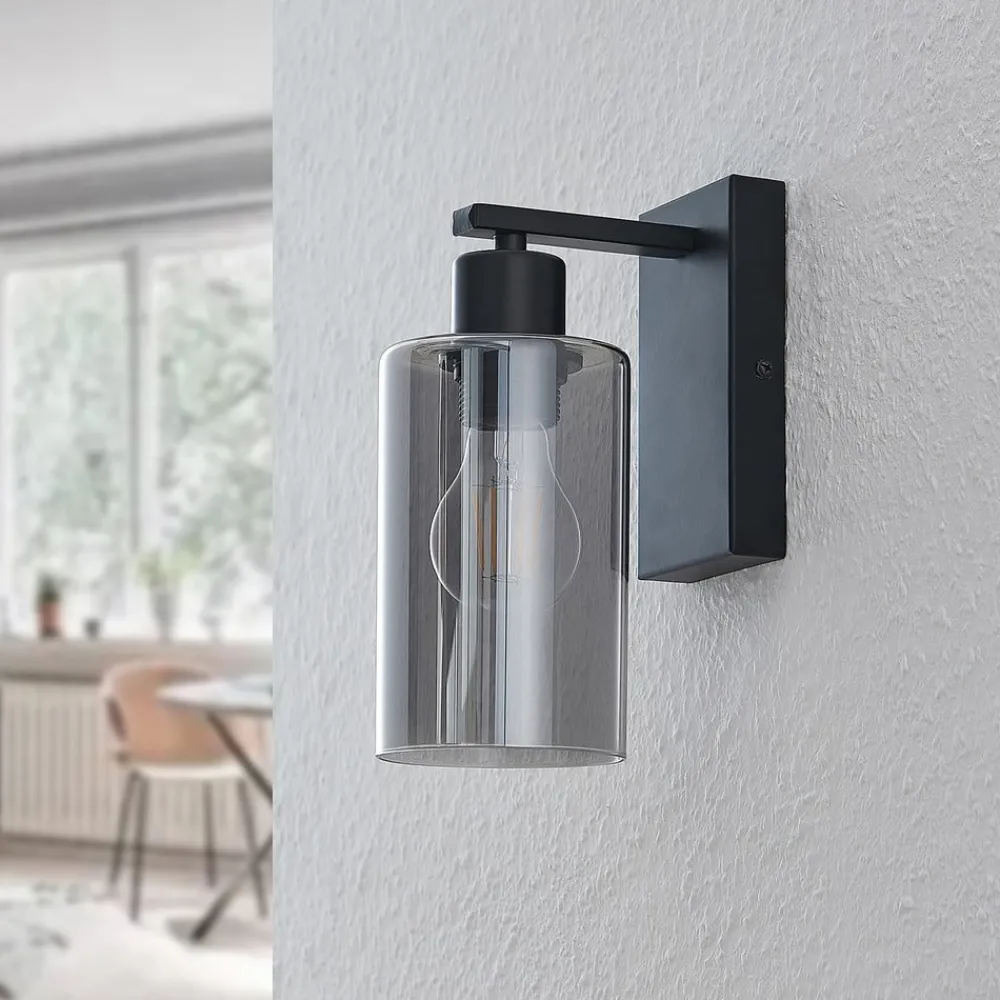 Lindby Væglamper|Væglamper > Emavi væglampe, sort/røggrå, glas, E27