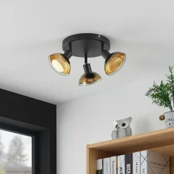 Spotlights ^ Lindby Erin loftspot, sort/guld, Ø 22 cm, glas