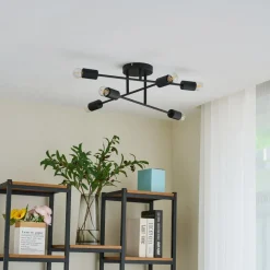 Lindby Gang|Loftlamper > Estar loftlampe, sort, metal, 6 lyskilder, Ø56cm