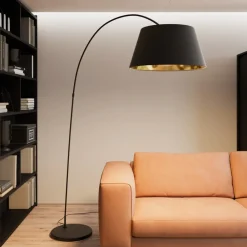 Lindby Gang|Pendellamper > Esti gulvlampe, sort/guld, stof, højde 192 cm