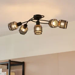 Lindby Loftlamper > Eudoria loftlampe, 5 lyskilder, sort/guld