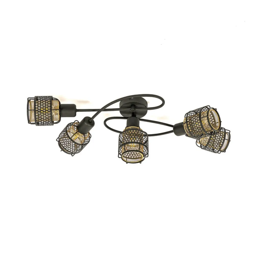 Lindby Loftlamper > Eudoria loftlampe, 5 lyskilder, sort/guld