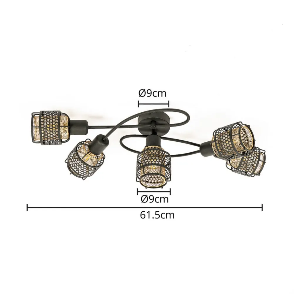 Lindby Loftlamper > Eudoria loftlampe, 5 lyskilder, sort/guld