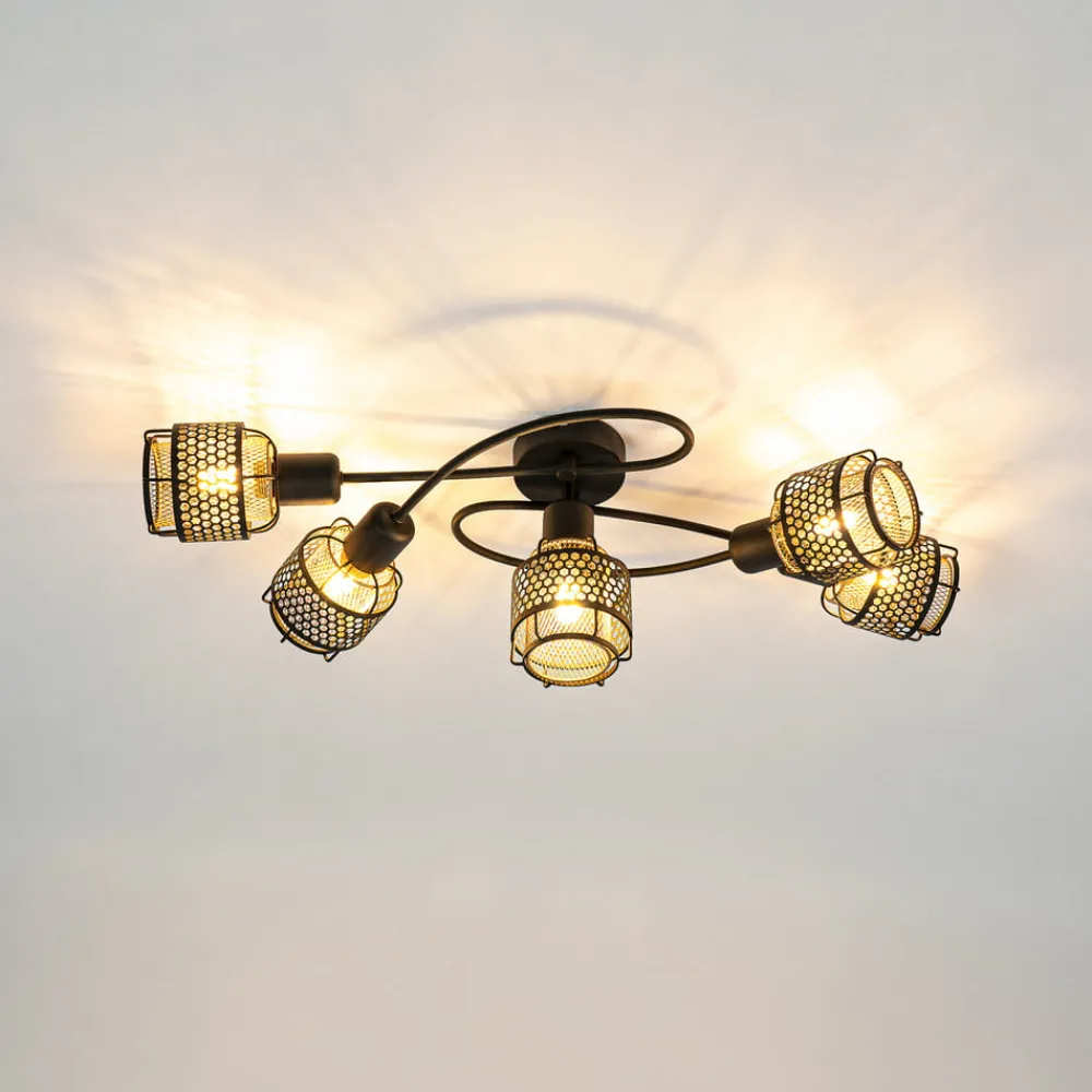 Lindby Loftlamper > Eudoria loftlampe, 5 lyskilder, sort/guld