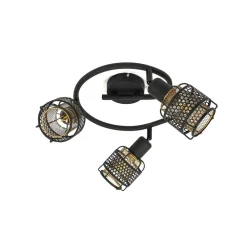 Loftlamper ^ Lindby Eudoria loftlampe, 3 lyskilder, sort/guld