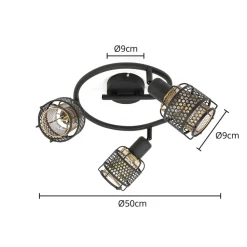 Loftlamper ^ Lindby Eudoria loftlampe, 3 lyskilder, sort/guld