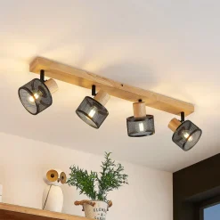 Lindby Loftlamper|Loftlamper > Evinora loftspot, 77 cm, sort, 4 lyskilder, træ