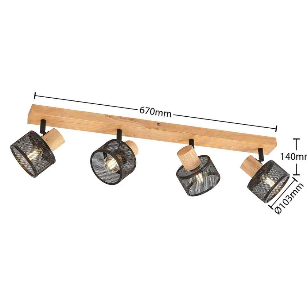 Lindby Loftlamper|Loftlamper > Evinora loftspot, 77 cm, sort, 4 lyskilder, træ