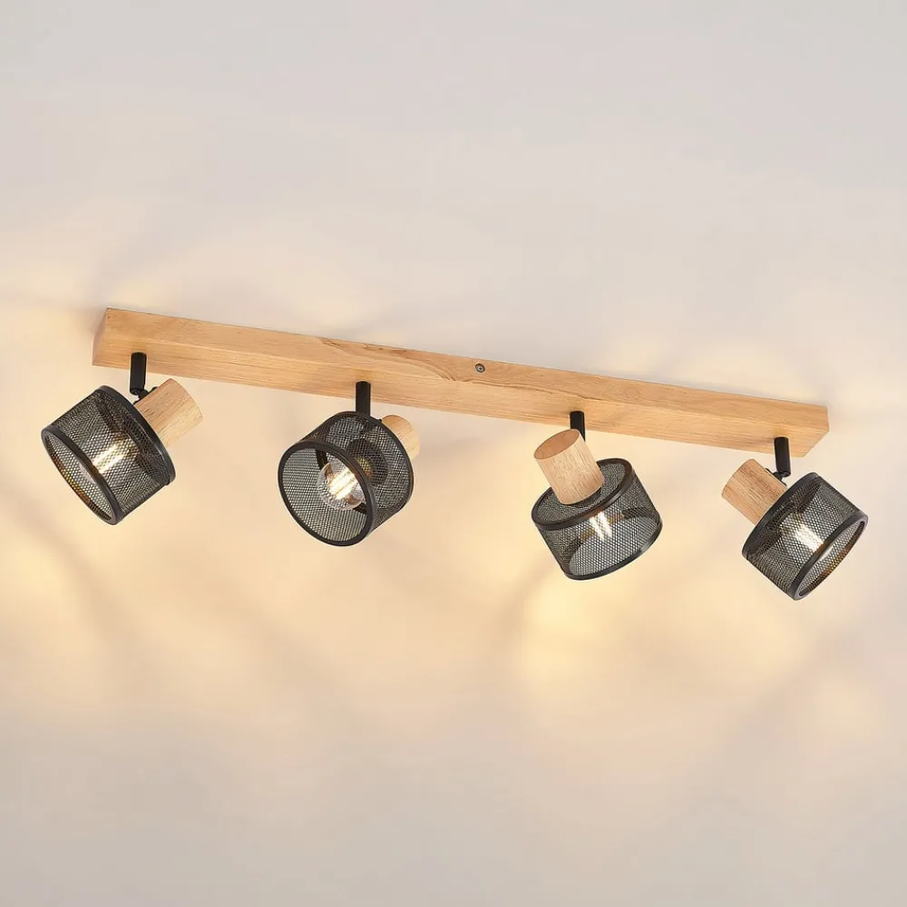 Lindby Loftlamper|Loftlamper > Evinora loftspot, 77 cm, sort, 4 lyskilder, træ