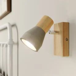 Gang|Loftlamper ^ Lindby Filiz spotlight, 12 cm høj, træ, beton, E14