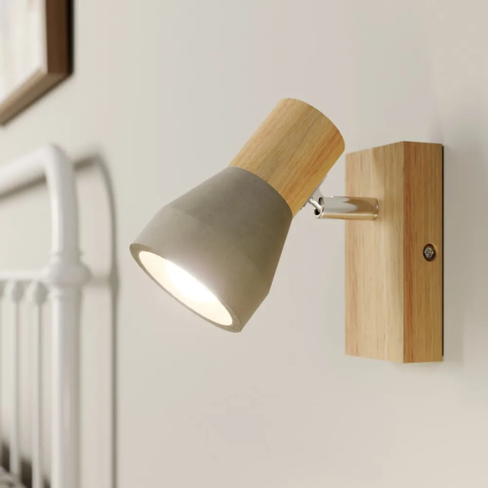 Gang|Loftlamper ^ Lindby Filiz spotlight, 12 cm høj, træ, beton, E14