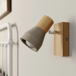 Gang|Loftlamper ^ Lindby Filiz spotlight, 12 cm høj, træ, beton, E14