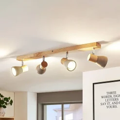 Lindby Gang|Loftlamper > Filiz spotlight, 4 lyskilder, 77 cm, træ, beton, E14