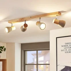 Lindby Gang|Loftlamper > Filiz spotlight, 4 lyskilder, 77 cm, træ, beton, E14