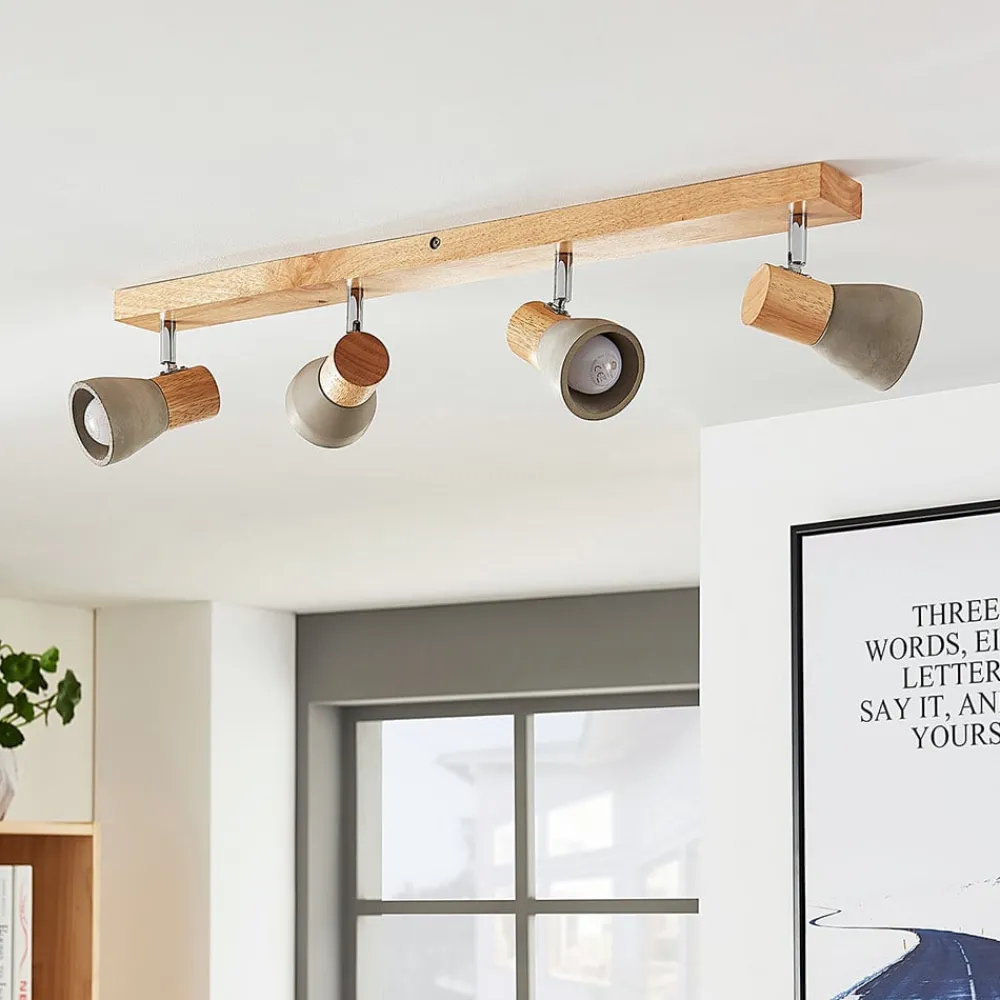 Lindby Gang|Loftlamper > Filiz spotlight, 4 lyskilder, 77 cm, træ, beton, E14