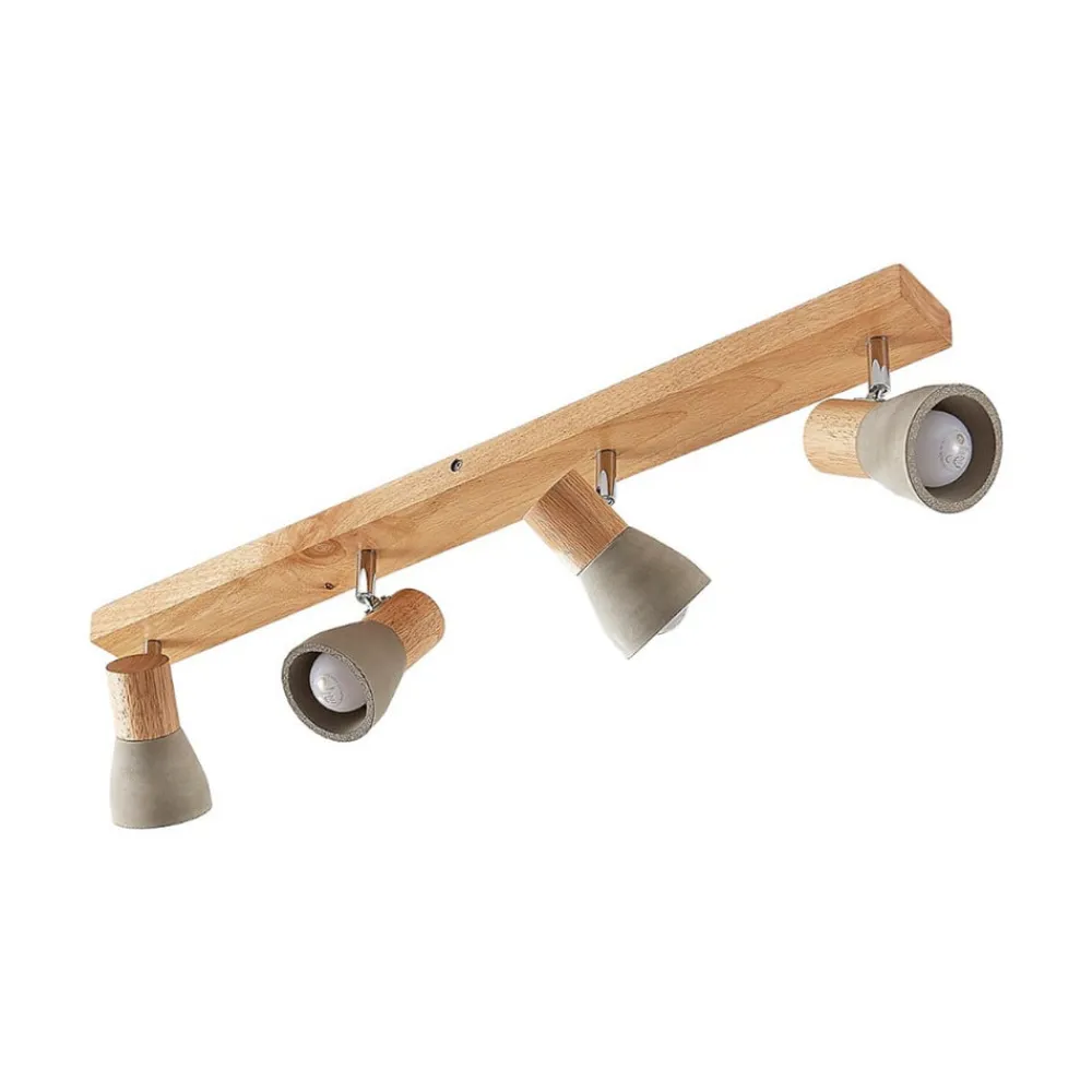 Lindby Gang|Loftlamper > Filiz spotlight, 4 lyskilder, 77 cm, træ, beton, E14