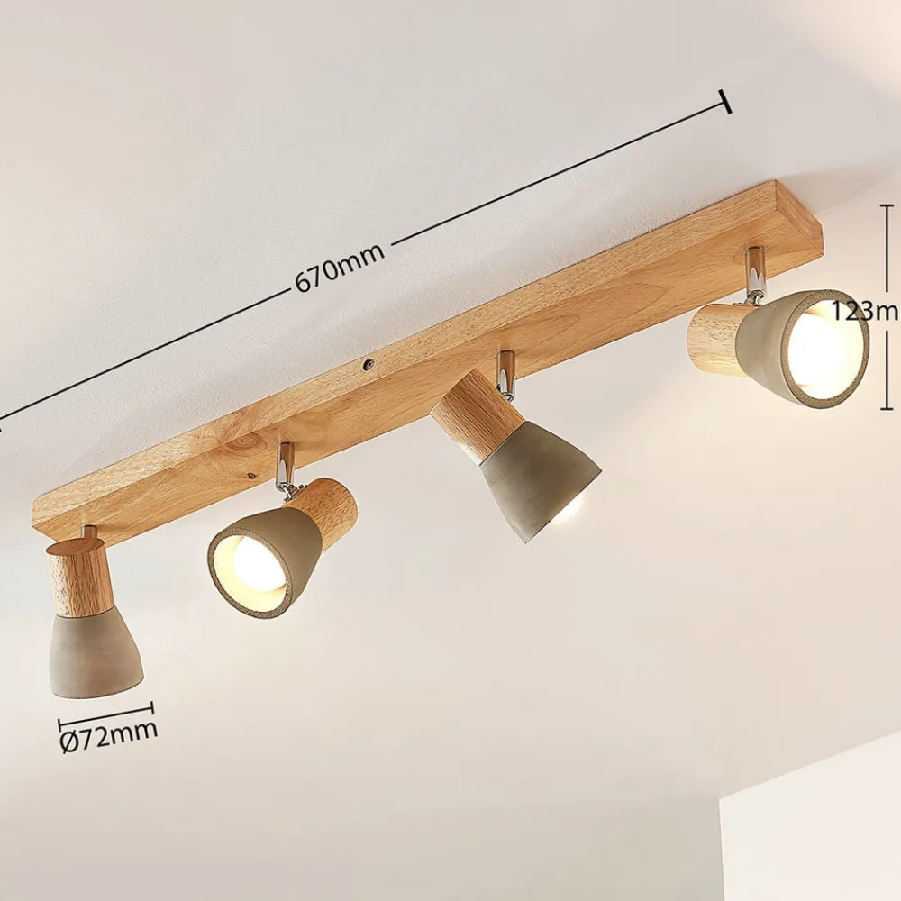Lindby Gang|Loftlamper > Filiz spotlight, 4 lyskilder, 77 cm, træ, beton, E14