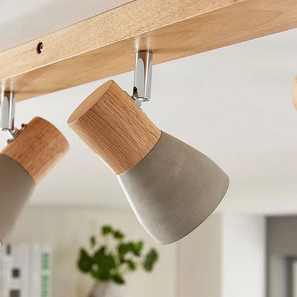Lindby Gang|Loftlamper > Filiz spotlight, 4 lyskilder, 77 cm, træ, beton, E14