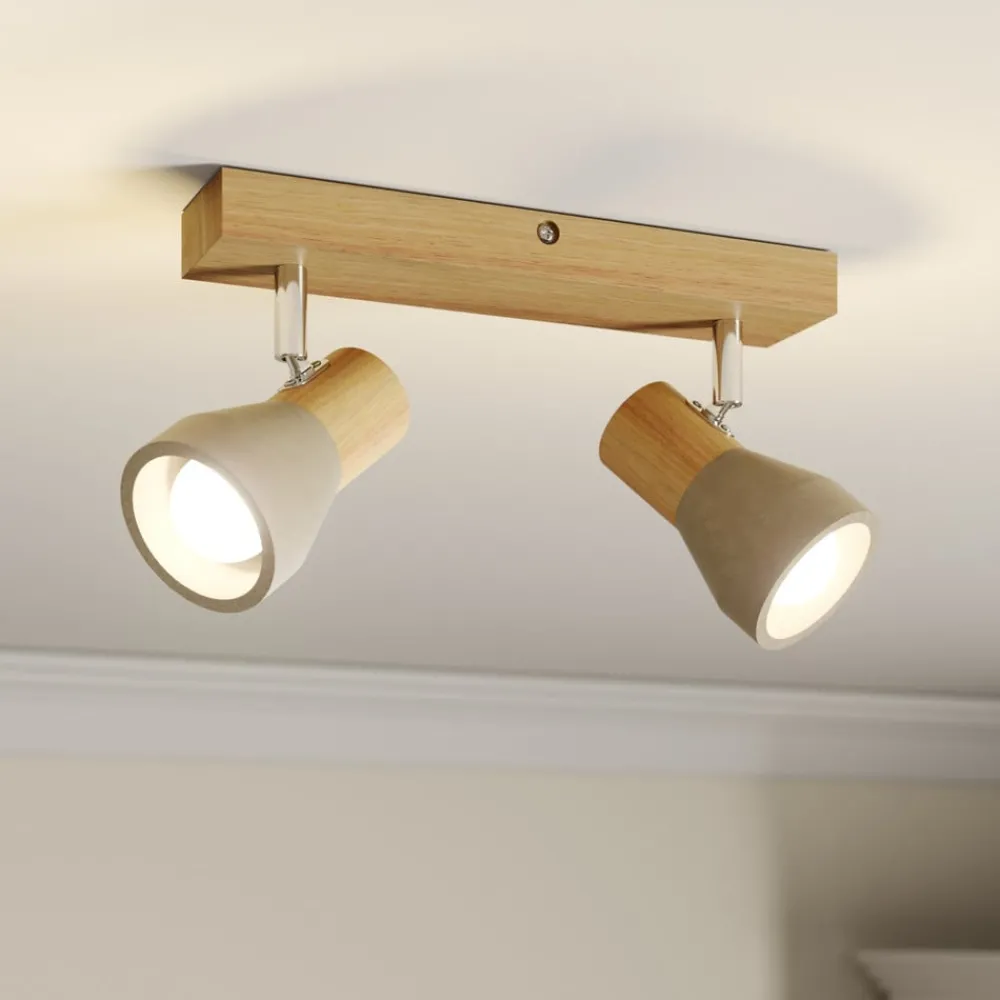 Gang|Loftlamper ^ Lindby Filiz spotlight, 2 lyskilder, 27 cm, træ, beton, E14