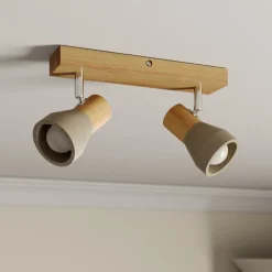 Gang|Loftlamper ^ Lindby Filiz spotlight, 2 lyskilder, 27 cm, træ, beton, E14
