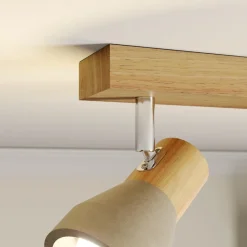 Gang|Loftlamper ^ Lindby Filiz spotlight, 2 lyskilder, 27 cm, træ, beton, E14