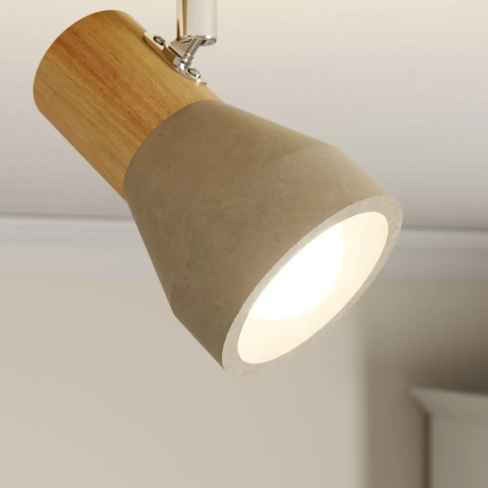 Gang|Loftlamper ^ Lindby Filiz spotlight, 2 lyskilder, 27 cm, træ, beton, E14