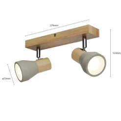 Gang|Loftlamper ^ Lindby Filiz spotlight, 2 lyskilder, 27 cm, træ, beton, E14