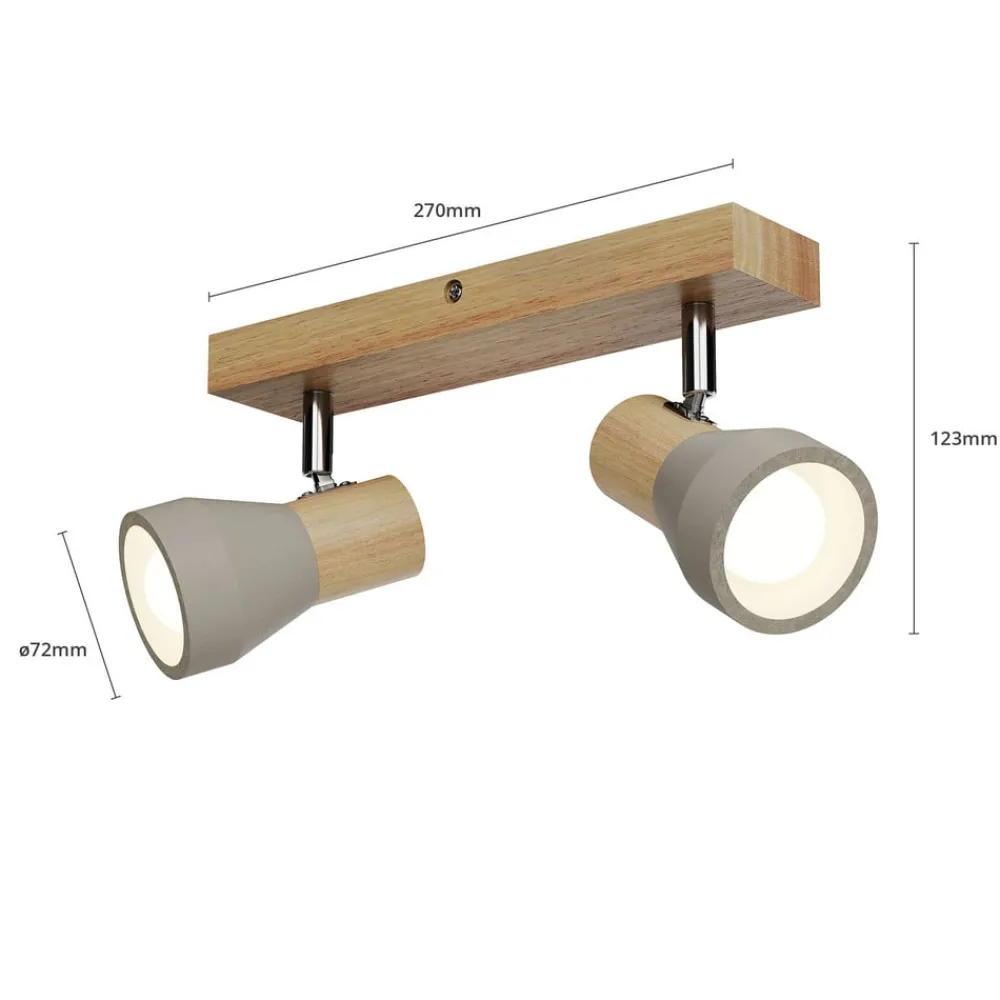 Gang|Loftlamper ^ Lindby Filiz spotlight, 2 lyskilder, 27 cm, træ, beton, E14