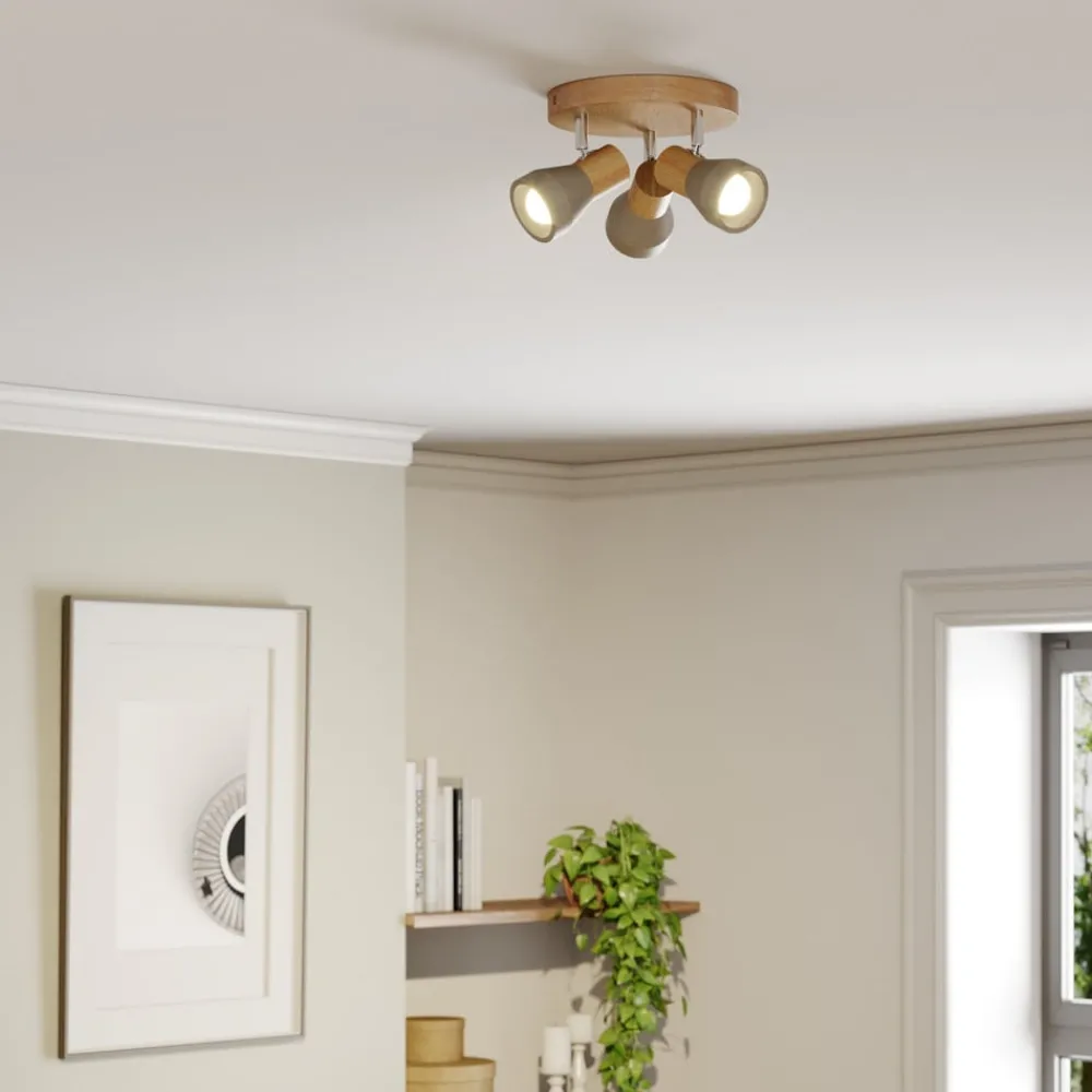 Gang|Loftlamper ^ Lindby Filiz spotlight, 3 lyskilder, Ø 20 cm, træ, beton, E14