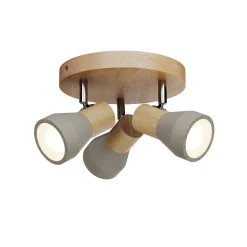 Gang|Loftlamper ^ Lindby Filiz spotlight, 3 lyskilder, Ø 20 cm, træ, beton, E14