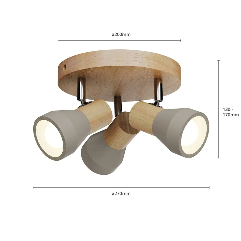 Gang|Loftlamper ^ Lindby Filiz spotlight, 3 lyskilder, Ø 20 cm, træ, beton, E14