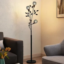 Gulvlamper|Gulvlamper ^ Lindby Florentine gulvlampe Kanye, 160 cm, sort, 3 lyskilder.
