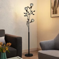 Gulvlamper|Gulvlamper ^ Lindby Florentine gulvlampe Kanye, 160 cm, sort, 3 lyskilder.