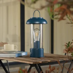Dekorationsbelysning|Terrassebelysning ^ Lindby genopladelig bordlampe Yvette, blå, IP44, touchdæmper