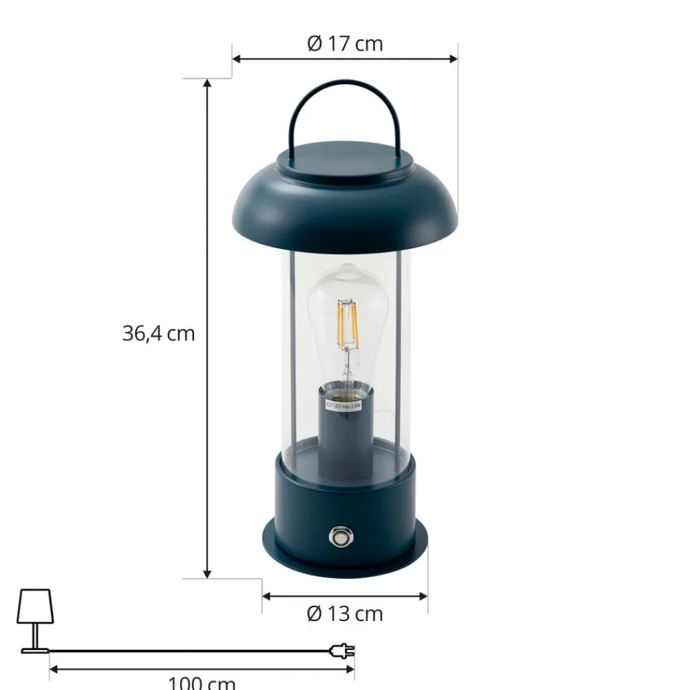 Dekorationsbelysning|Terrassebelysning ^ Lindby genopladelig bordlampe Yvette, blå, IP44, touchdæmper