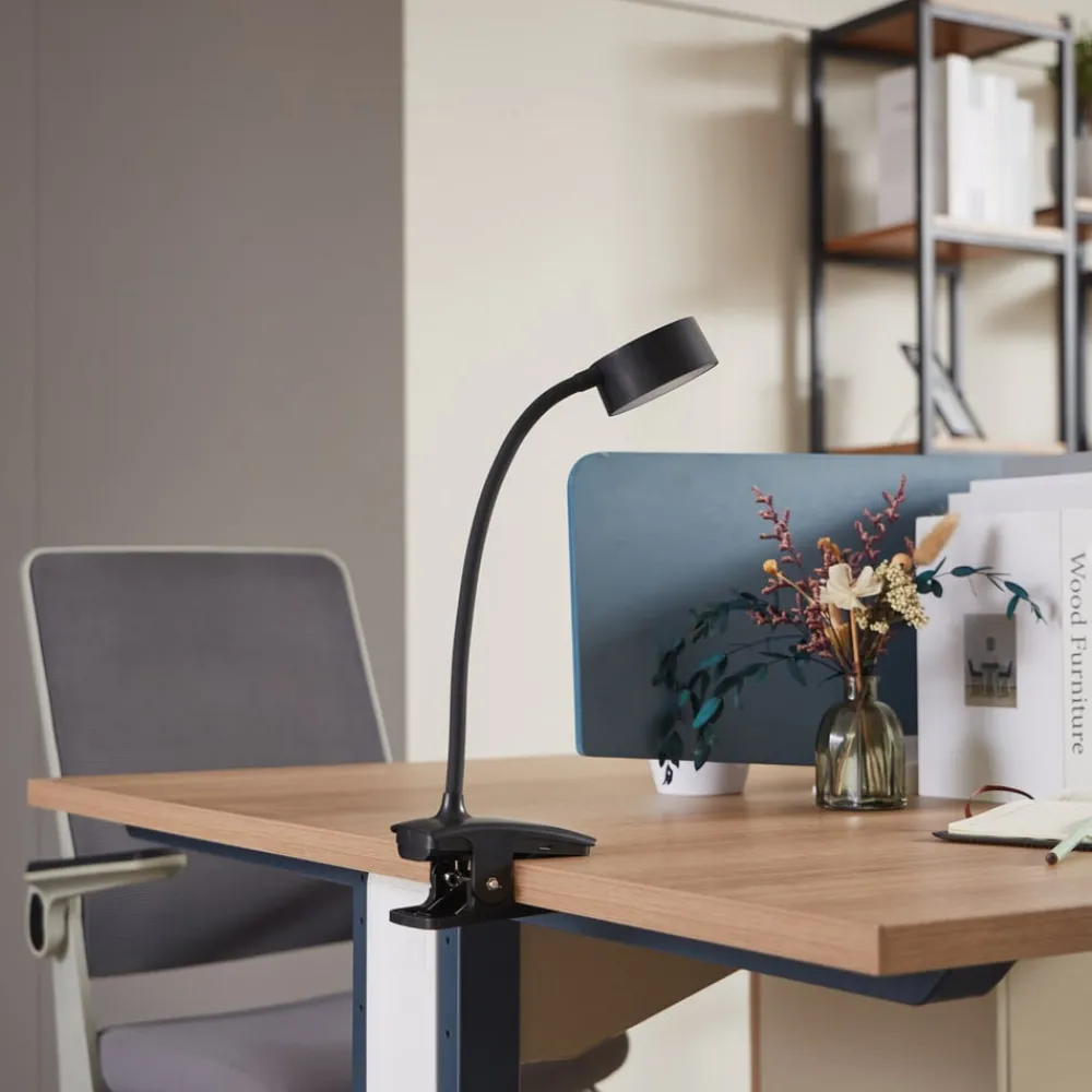 Lindby Arbejdsrum/Kontor|Bordlamper > genopladelig klemmelampe Maori, sort, metal, CCT