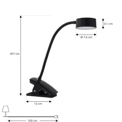 Lindby Arbejdsrum/Kontor|Bordlamper > genopladelig klemmelampe Maori, sort, metal, CCT