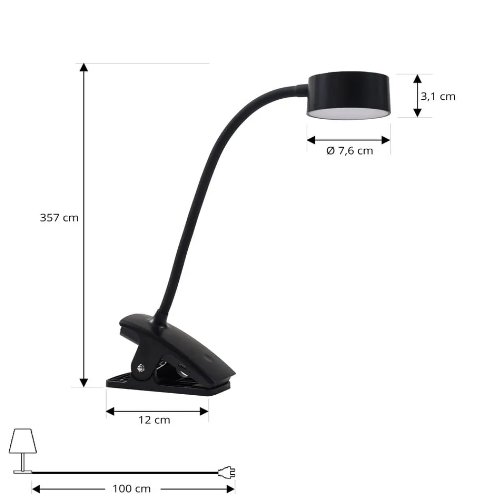Lindby Arbejdsrum/Kontor|Bordlamper > genopladelig klemmelampe Maori, sort, metal, CCT