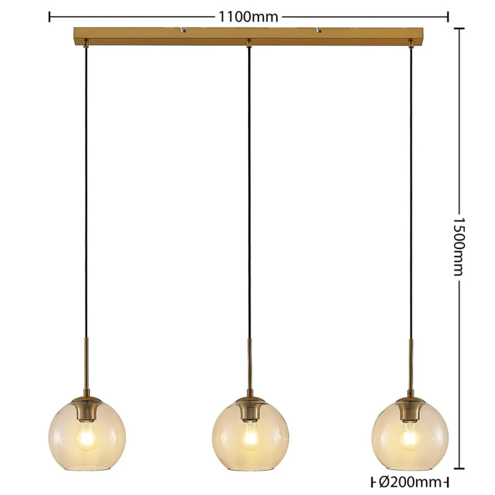Pendellamper|Pendellamper ^ Lindby Grady hængelampe, messing/klar, 110 cm, metal, glas