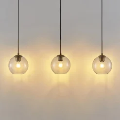 Pendellamper|Pendellamper ^ Lindby Grady hængelampe, messing/klar, 110 cm, metal, glas