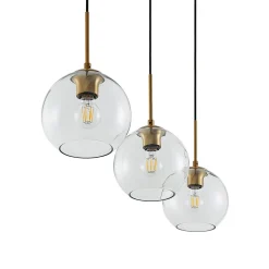 Pendellamper|Pendellamper ^ Lindby Grady hængelampe, messing/klar, 110 cm, metal, glas